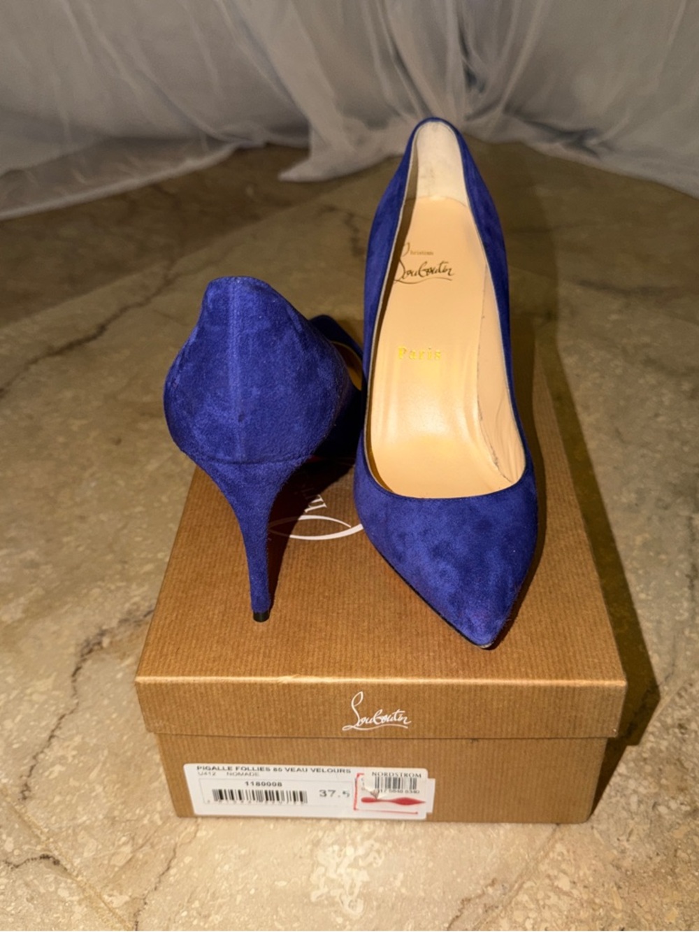 Christian Louboutin Pigalle Follies 85mm 37.5 Blue Suede + Box & Extra Heel Taps - Picture 12 of 16